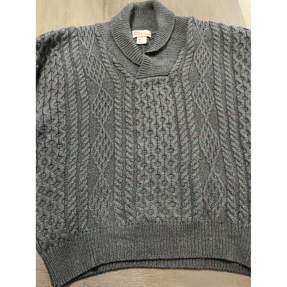 North Country‎ Eaton Cable Knit Shawl Collar Wool Sweater Men Sz Lg Grey Vintage - Picture 5 of 11